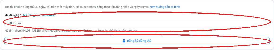 Nút Đăng ký dùng thử và mã dùng thử tự sinh